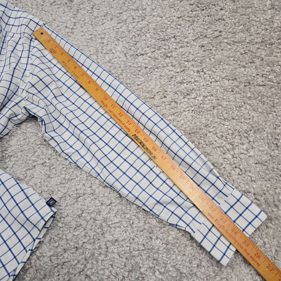 Mizzen Main Shirt Men XL White Blue Check Leeward Button Trim Fit Stretch Office - Picture 9 of 11